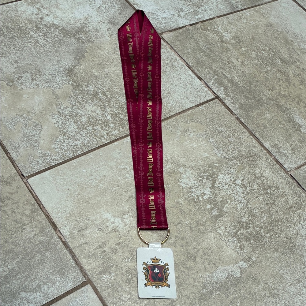 Disney Burgundy and Gold Crest Lanyard Card Holder